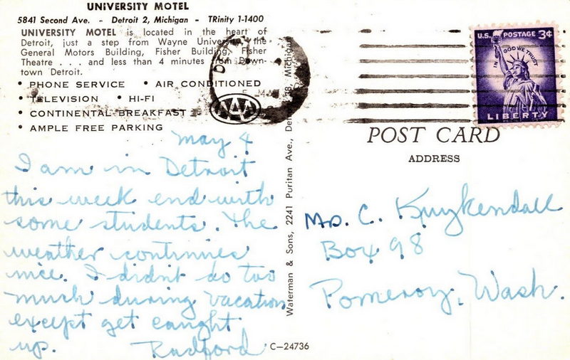 University Motel - Old Postcard